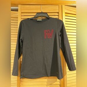 Elegant Black Long Sleeve Top with Red Detail Logo